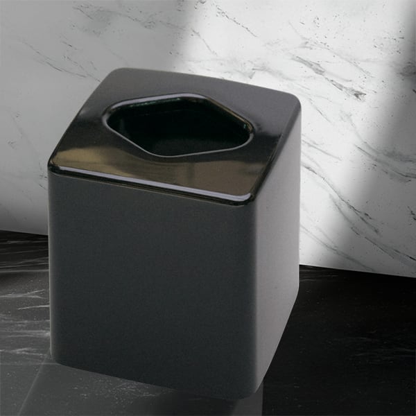 Plastic boutique tissue box cover in white, cream or black.