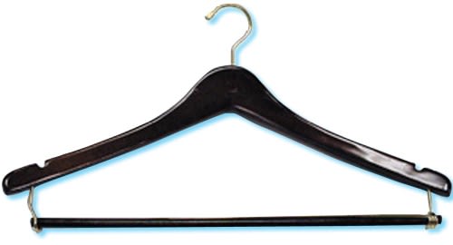 Men's contour suit hanger with lockbar, walnut finish with mini hook, brass, #493-34291