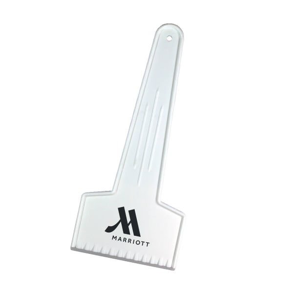 Ice scraper made of break-resistant plastic with Marriott logo
