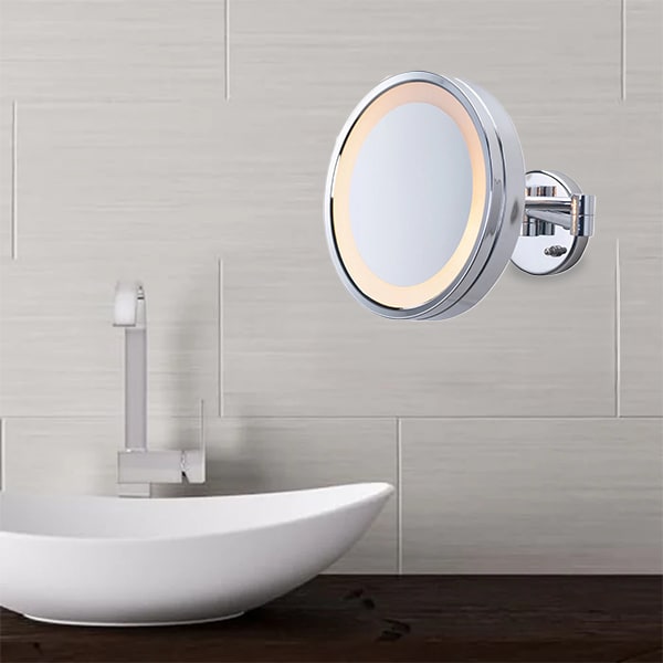Jerdon 3X Halo Lighted Wall Mirror, Double Arm, Chrome, No. 780-HL7C