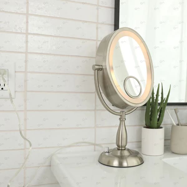 Jerdon First Class 10X Lighted Table Top Mirror, Nickel, No. 780-HL9510N