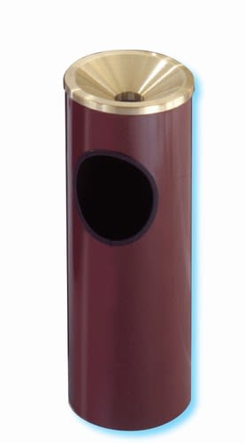 Glaro "Mount Everest" satin brass burgundy enamel funnel top ash/trash receptacle, #783-F141BY