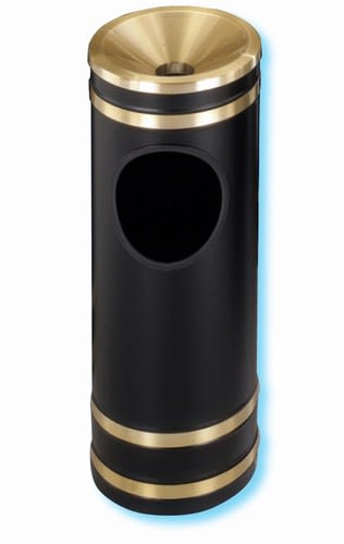 Glaro "Monte Carlo" black enamel satin brass funnel cover ash/trash receptacle with 6" opening, #783-F1955