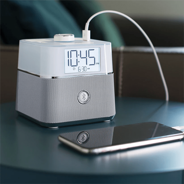 CubieBlue® - Hotel Charging Alarm Clock with Bluetooth Speaker Outlets and USB Ports, 847-BPEBL2 CubieBlue® - Hotel Charging Alarm Clock with Bluetooth Speaker Outlets and USB Ports, 847-BPEBL2
