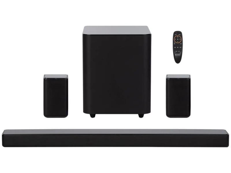 Premium Optimized Dolby Digital 5.1 Soundbar with Wireless Surround Speakers and Wireless Subwoofer, 2 HDMI Inputs, 4K HDR Pass-Through, Optical, Coax, ARC, Remote