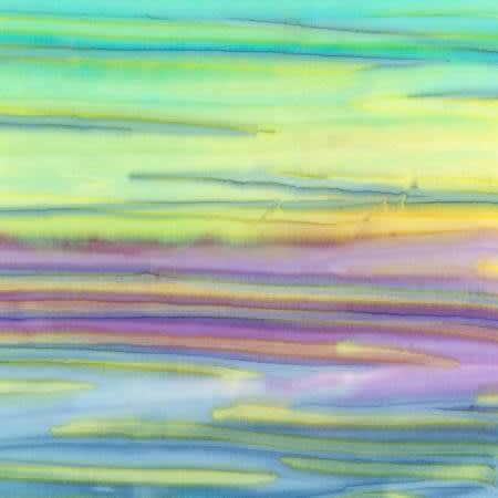 Patina Handpaint Batik in Pastel by Lunn Studios for Robert Kaufman is a striped batik with gradations of irregular thin stripes in shades of greens, blues and lavendar.