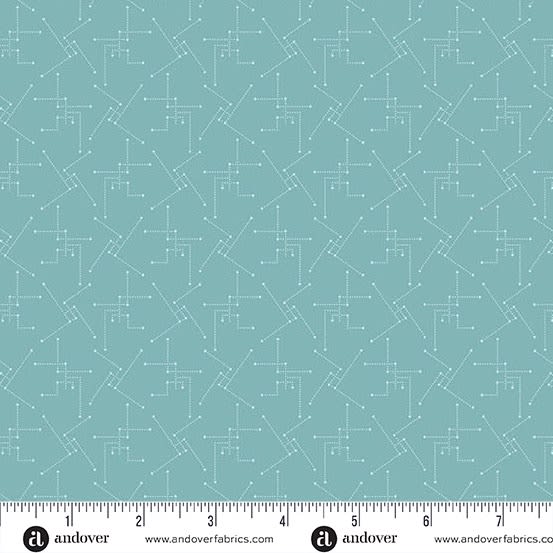 LIGHTHOUSE Shoreline in Splash Blue by Laundry Basket Quilts shows a  small  scale geometric blender in blue.