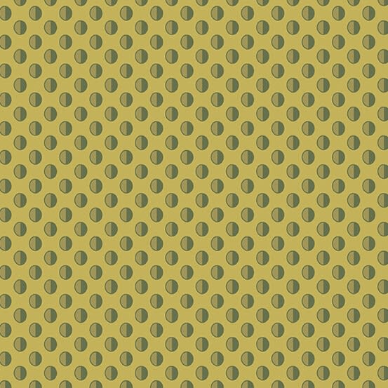 This shows a small swatch of an olive green fabric with an allover pattern of oval drops. This shows a small swatch of an olive green fabric with an allover pattern of oval drops.