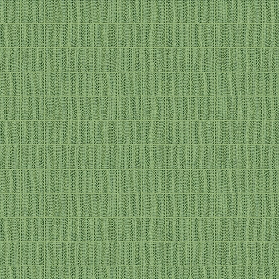 This shows an allover design with geometric elements that resemble bark in green. This shows an allover design with geometric elements that resemble bark in green.