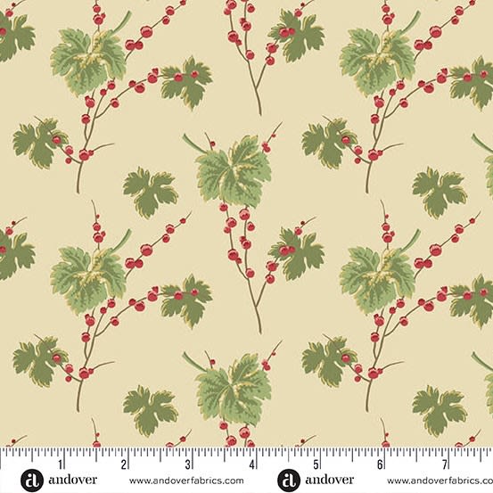 JINGLE BELL Leaves and Berries Buttercream A-10345-L   by Laundry Basket Quilts