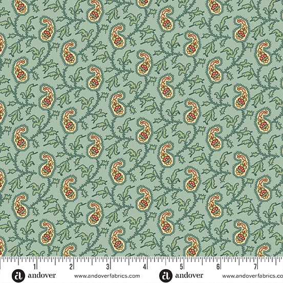 JINGLE BELL Paisley Vine Vintage Blue A-10348- B    by Laundry Basket Quilts