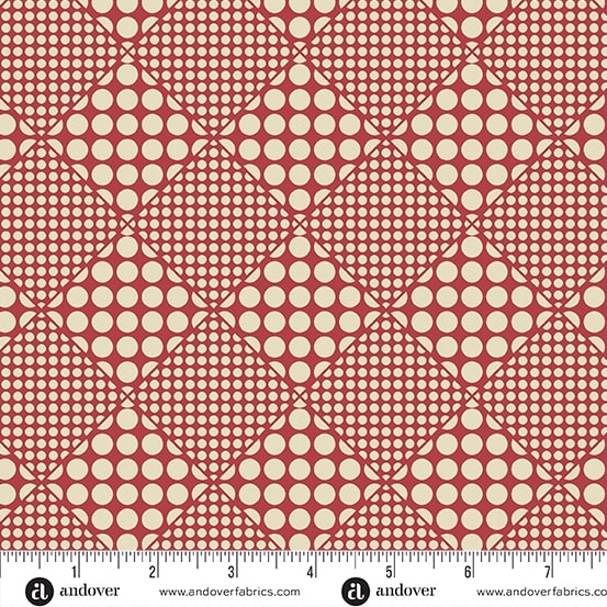 JOY Snowball in Red by Laundry Basket Quilts shows an optical illusion motif in red on cream. JOY Snowball in Red by Laundry Basket Quilts shows an optical illusion motif in red on cream.