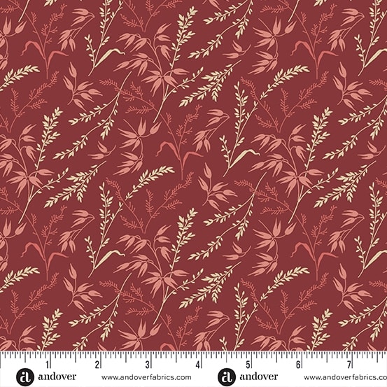 JOY Winter Rye in Cranberry Red by Laundry Basket Quilts shows a delicate motif of fine grasses blowing in the breeze on a dark red ground. JOY Winter Rye in Cranberry Red by Laundry Basket Quilts shows a delicate motif of fine grasses blowing in the breeze on a dark red ground.