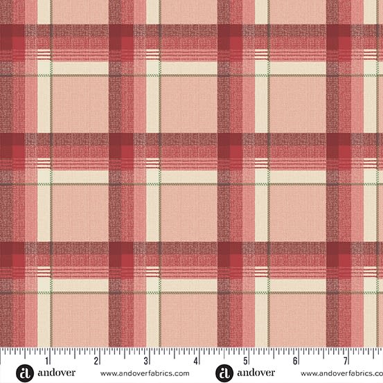 JOY Rustic Plaid in Cranberry Red by Laundry Basket Quilts shows a chunky plaid in shades of green and cream.