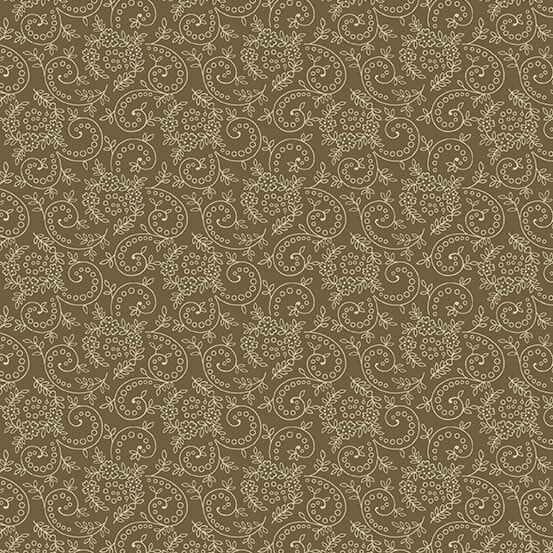 This image shows a delicate intertwining scroll with leaves and dots colored as a tone-on-tone fabric blender quilt fabric.