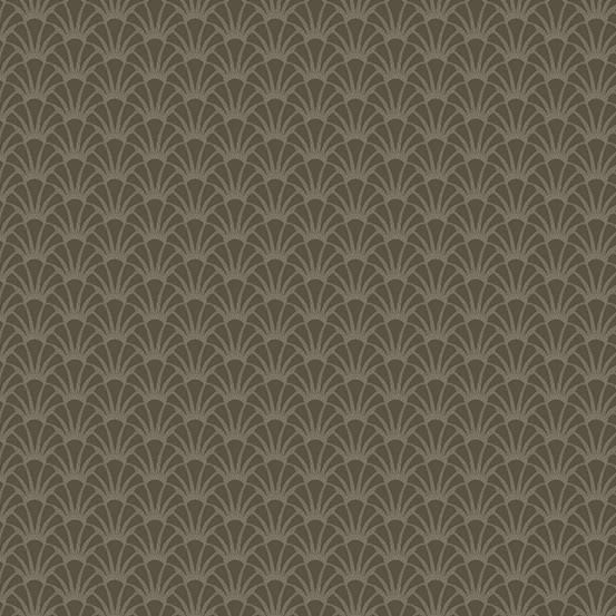 This fabric features a line drawing tile pattern of interconnecting clamshells in an art deco style. This fabric features a line drawing tile pattern of interconnecting clamshells in an art deco style.