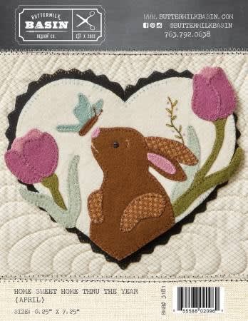 Home Sweet Home Thru the Year APRILWOOL MAT PATTERN from Buttermilk Basin shows a bunny and tulips.
