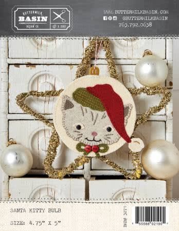 Santa Kitty Cat Ornament- pattern Buttermilk Basin a cute little wool ornament that you can make with this pattern featuring a grey cat!
