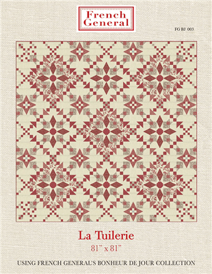 This is an intricate red, cream and taupe quilt pattern with a diagonal set.