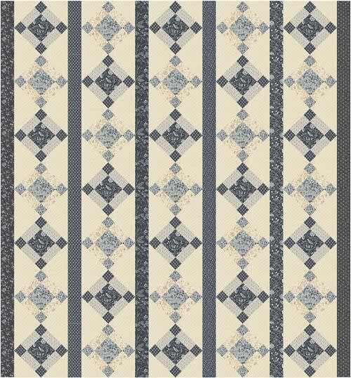 This quilt pattern features dark blue Riviera Bleu This quilt pattern features dark blue Riviera Bleu