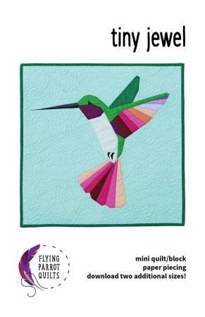 Tiny Jewel Hummingbird Foundation Quilt Pattern shows a ruby throated hummingbird in mid flight.