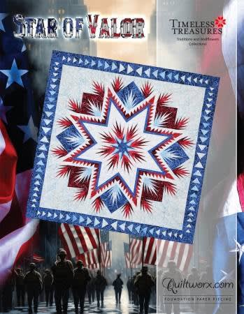 Star of Valor Quilt Pattern by Judy Niemeyer shows a red, white a blue quilt.