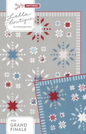 Grand Finale Quilt Pattern by Lella Boutique shows a starburst quilt design that represents the final burst of fireworks on the fourth of July.