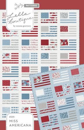 Miss Americana Quilt Pattern from Lella Boutique shows a modern American flag quilt design.
