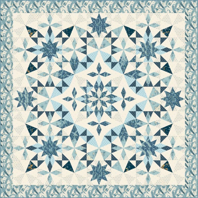 Alaska LARGE Quilt Pattern by Edyta Sitar shows a blue and white quilt.