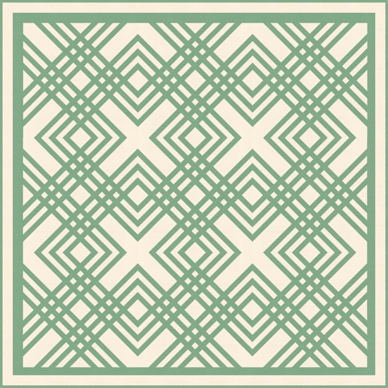 Emerald Quilt Pattern cover shows a cream and green graphic modern quilt with lattice strips. Emerald Quilt Pattern cover shows a cream and green graphic modern quilt with lattice strips.