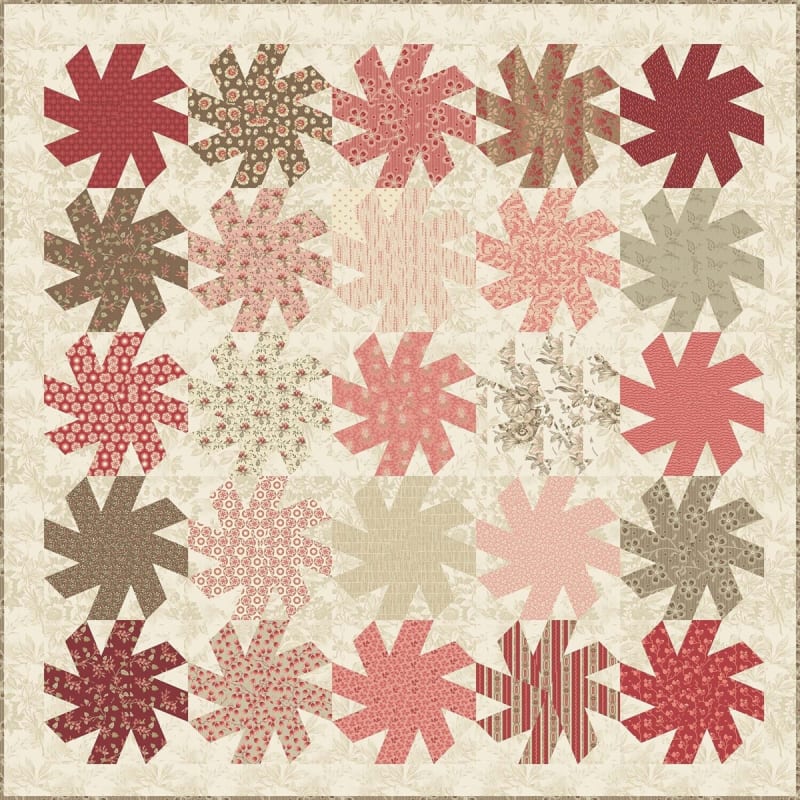 Swirls Quilt TEMPLATES by Laundry Basket Quilts shows a traditional swirling quilt and these templates help quilters cut all the blades of the "swirl" identically and accurately.