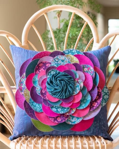 GIANT ZINNIA PILLOW Collage Pattern by Laura Heine.