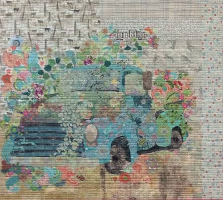 Old Blue Vintage Truck Collage Quilt Pattern