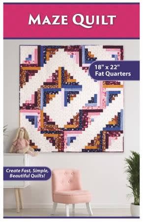 Maze Quilt Pattern by Stephanie Soebbing shows the cover of the quilt pattern which is a twist or variation of a log cabin quilt.