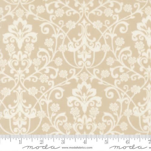 BREATHTAKING BLUES:  Damask Ecru 44403 12 by 3 Sisters