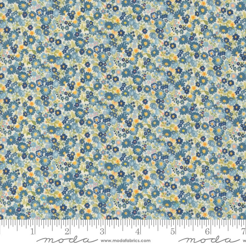 Chelsea Garden Galavanting Garden Small Floral Blender shows a very small packed floral motif in  shades blues.