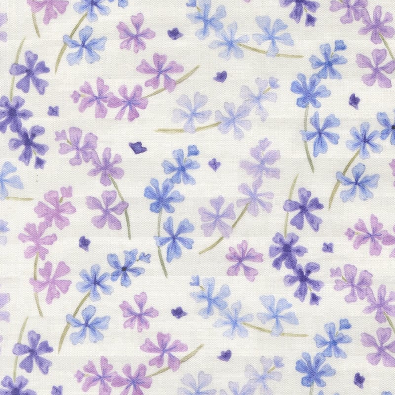 DELPHINIUM:   Lilac Floral in Snowdrop 24651 11 by Janet Clare for Moda
