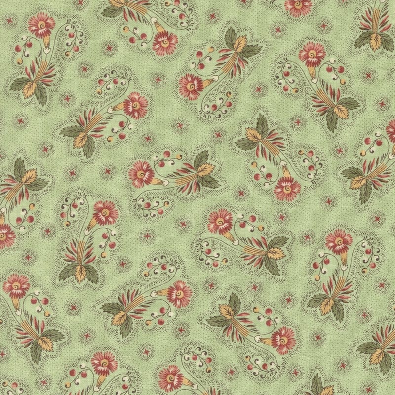 Dinah's Delight Small Floral Rosemary Green by Betsy Chutchian shows a very pretty small floral motif with botanical sprigs. Dinah's Delight Small Floral Rosemary Green by Betsy Chutchian shows a very pretty small floral motif with botanical sprigs.