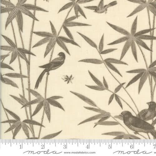 Charmont Bird Toile Pearl Roche shows a charcoal and cream bird toile print from the 19th century.