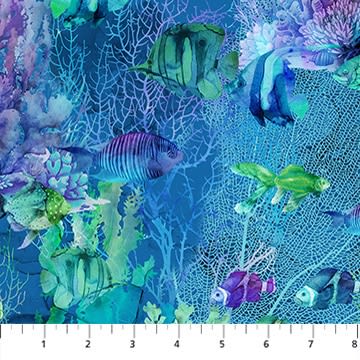 CORAL REEF:  Coral Reef Fish DP28879-48 Navy Northcott Fabrics