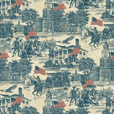 AMERICA 250:  Stonehenge INDEPENDENCE TOILE BLUE & CREAM