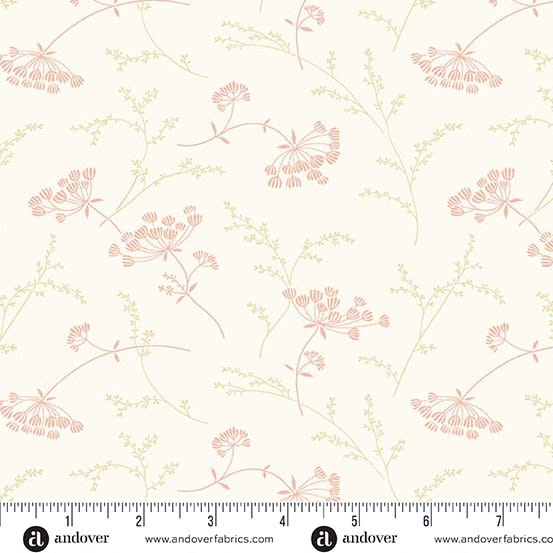 Queen Anne's Lace in Lily Pink by Laundry Basket Quilts shows a charming floral motif in the style of nature's Queen Anne's Lace.