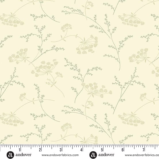 Queen Anne's Lace in Spearment Green by Laundry Basket Quilts shows a charming floral motif in the style of nature's Queen Anne's Lace.