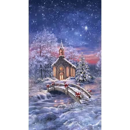 All is Calm Winter Snowy Chapel Panel 24" # CD3523-WINTER by Timeless Treasures
