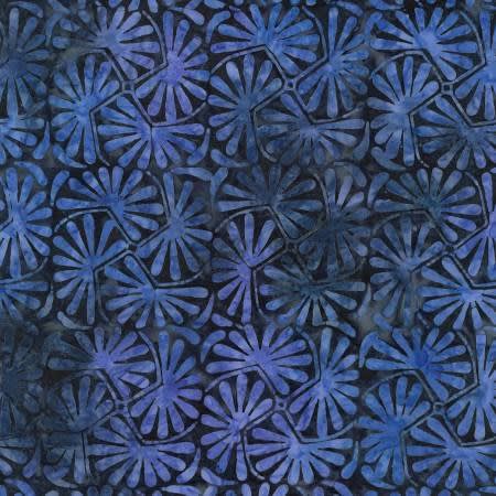 TONGA BLUEBELL BATIK Indigo Horse Chestnut Leaves # B3277-INDIGO  shows an overall leafy motif  in shades 
 dark and vibrant blue.