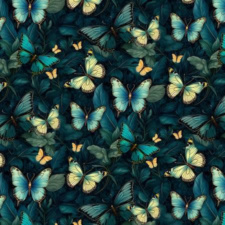 Midnight Midnight Butterflies # CD3689-MIDNIGHT  Forest Whisper Fabric Collection by Timeless Treasures