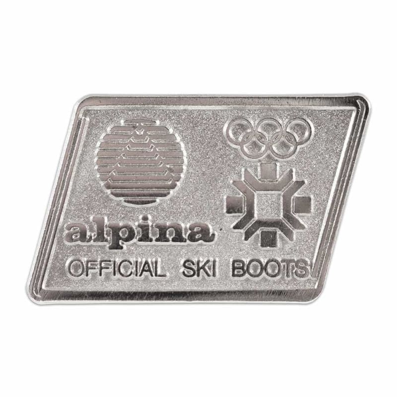 Alpina Ski Boots Retro 1984 Sarajevo Olympics Ski Pin, 3/4 x 1 1/4 inches