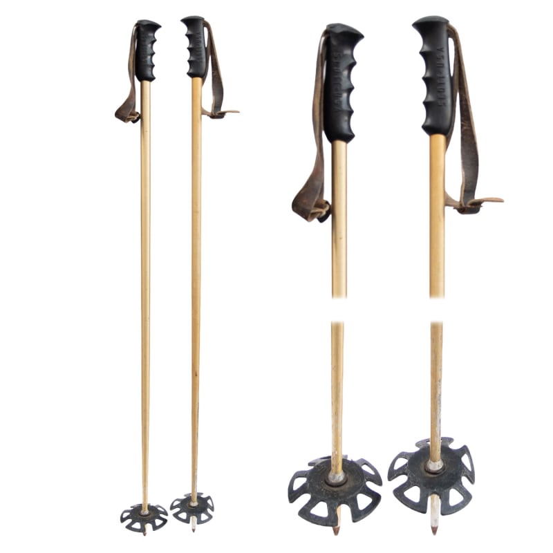 1970s Scott Gold Aluminum Ski Poles with Rubber Baskets