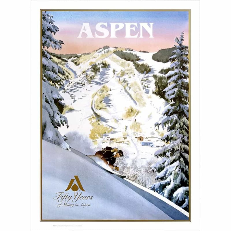 Ski Poster of Aspens 50th Winterskol Anniversary, Signed By Linda Roberts