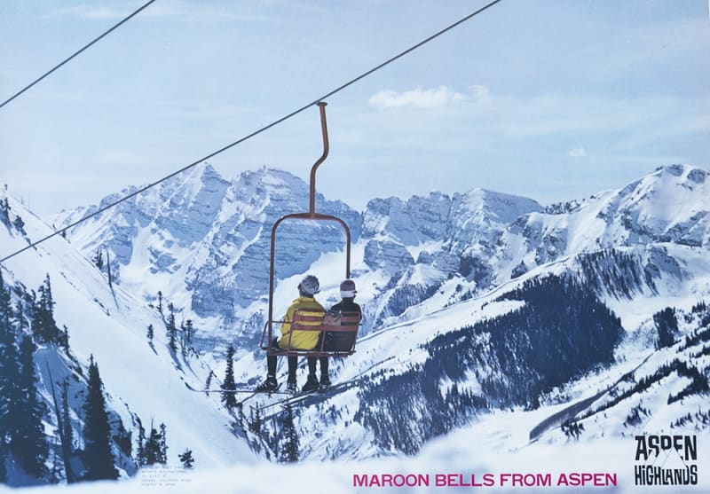 1970s Aspen Highlands Maroon Bells Original Ski Poster